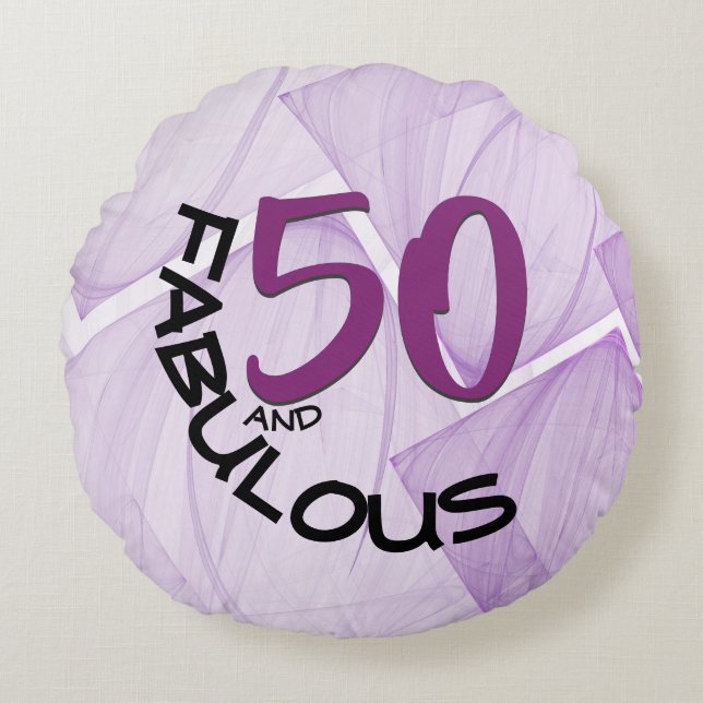 Birthday Typography 50  and Fabulous Purple Round Pillow (Front)