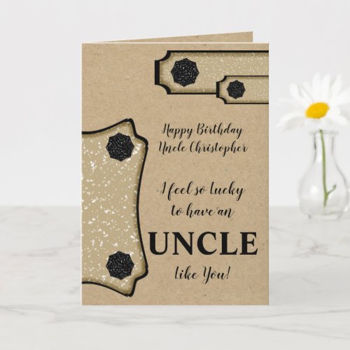 Birthday Uncle make a wish rustic brown black Card