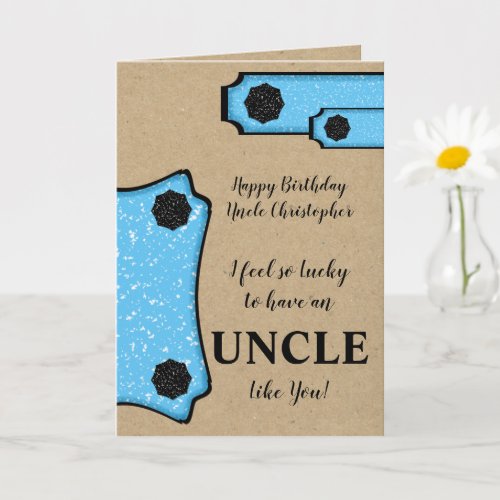 Birthday Uncle make a wish rustic brown blue Card