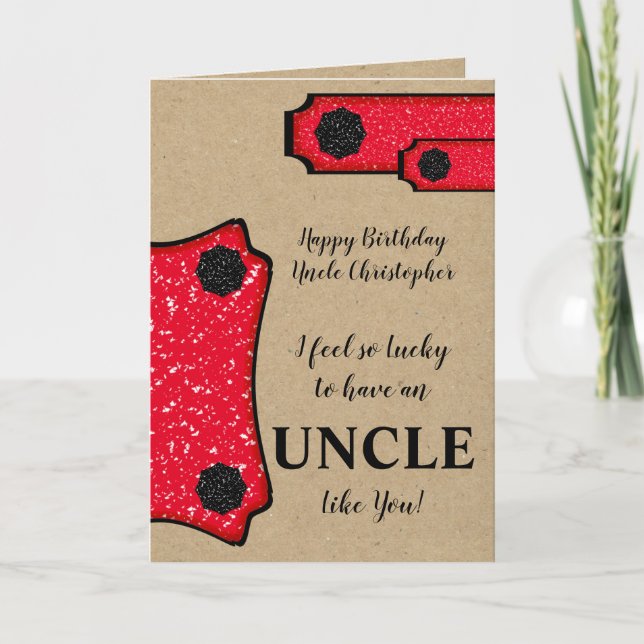 Birthday Uncle make a wish rustic brown red Card (Front)