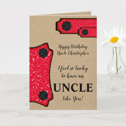 Birthday Uncle make a wish rustic brown red Card