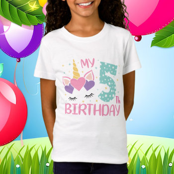 Birthday Unicorn Age Five T-shirt by DoodlesGifts at Zazzle