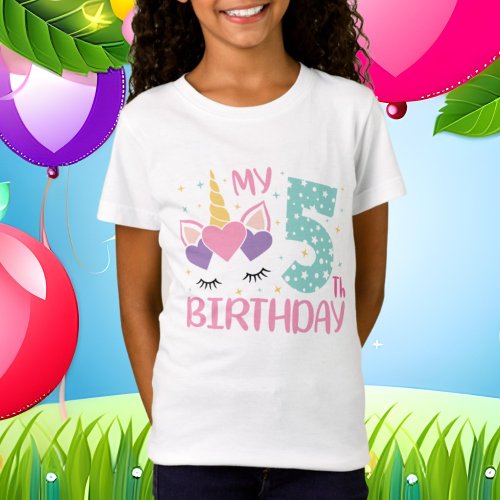 Birthday unicorn age five T_Shirt