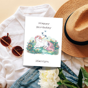 Birthday Unicorn & Butterflies Personalized Postcard