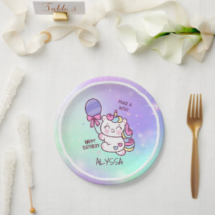 Birthday Unicorn! Child Happy birthday Paper Plates