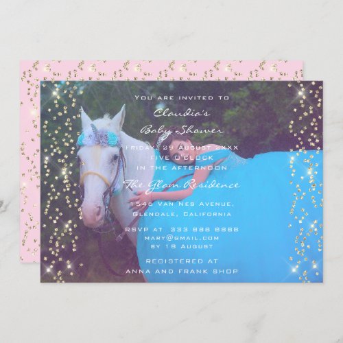 Birthday Unicorn Party Photo Pink Gold Invitation