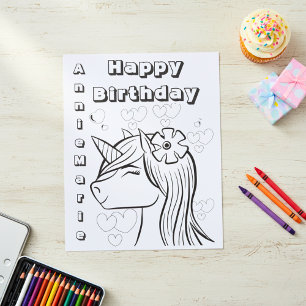 Birthday Unicorn Personalized Coloring Sheet Paper