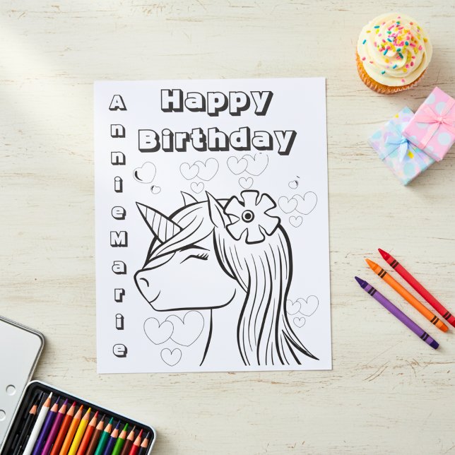 Birthday Unicorn Personalized Coloring Sheet Paper (Birthday Unicorn Personalized Coloring Sheet Paper)