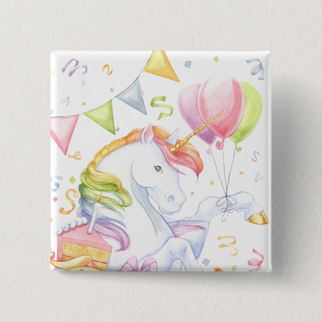 Birthday Unicorn Pinback Button (Front)