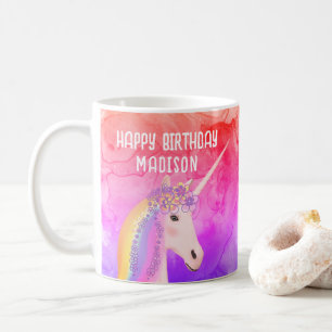 Birthday Unicorn Rainbow Watercolor Personalized Coffee Mug