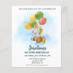 Birthday Unicorn with Balloons Watercolor