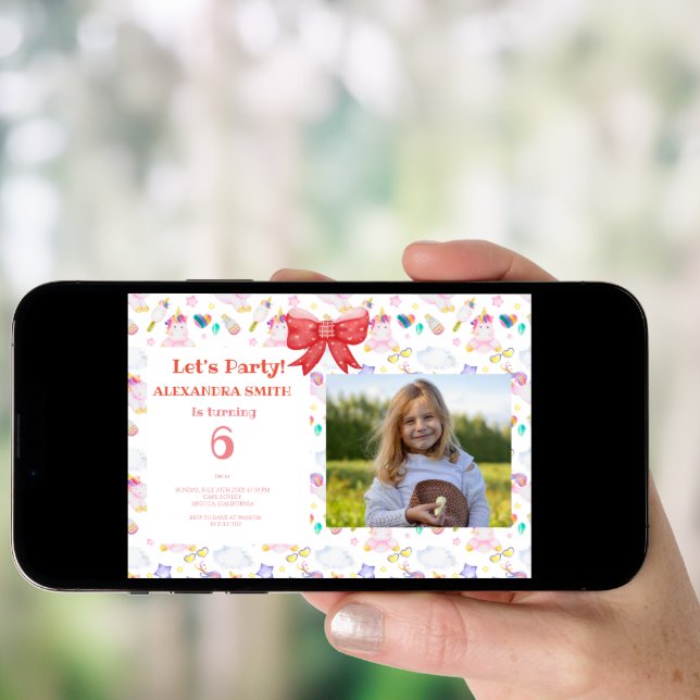 Birthday unicorn with photo invitation (Front Digital)