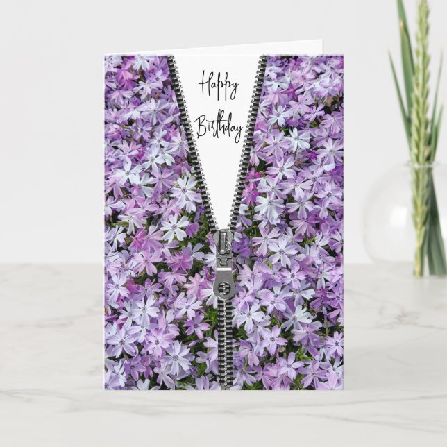 Birthday Unzipped Zipper on Purple Phlox Card (Front)