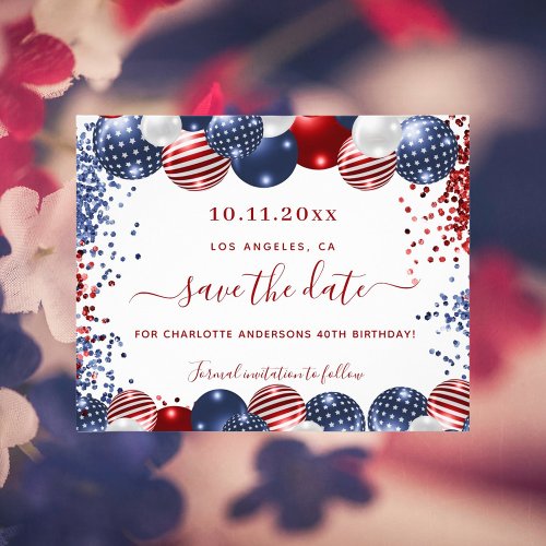 Birthday USA red white blue budget save the date Flyer