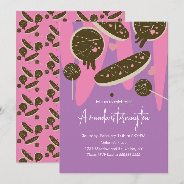 Birthday Valentines Treats Donuts Eclairs Party Invitation (Front/Back)