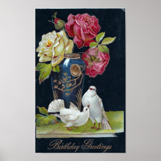 Birthday Vase and Doves Poster (Front)