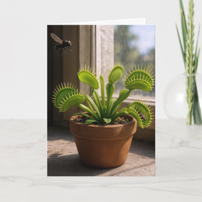 Birthday Venus Flytrap Plant With Flies Card (Front)