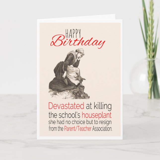 Birthday, Victorian Humour, Killing School Plant, Card (Front)