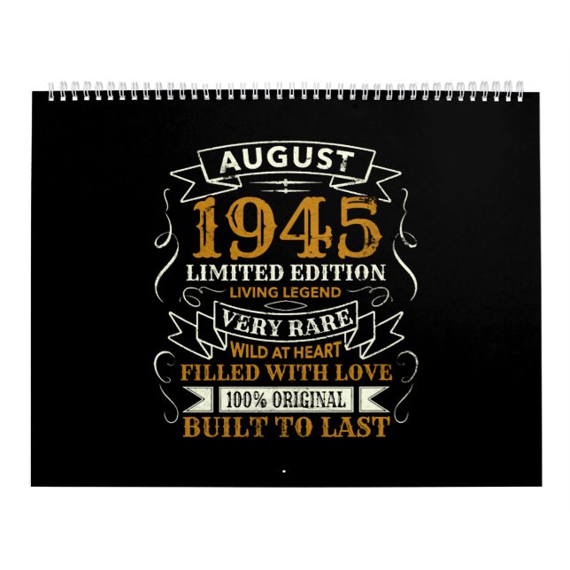 Birthday Vintage Born August 1945 Calendar (Cover)