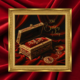 Birthday Vintage Gold Frame Red Jewel Box Invitation