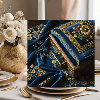 Birthday Vintage Gold Steel Blue Jewel Box Invitation