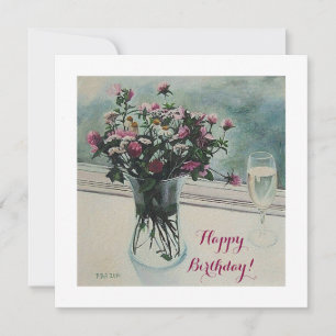 Birthday vintage pink flowers card by Pola.B. Alex