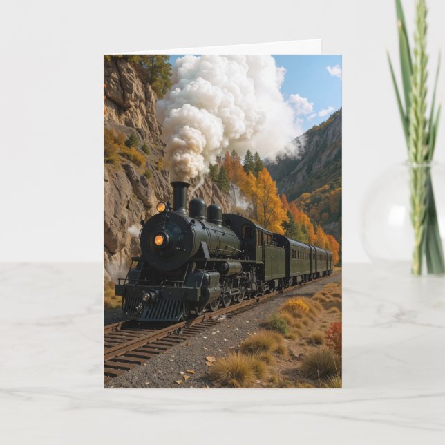 Birthday Vintage Steam Engine In Mountain Valley Card (Front)