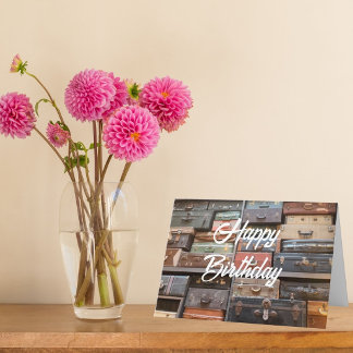 Birthday Vintage Suitcase Travel Retro Cool Photo Card