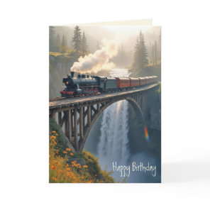 Birthday Vintage Train On a Mountain Trestle Card