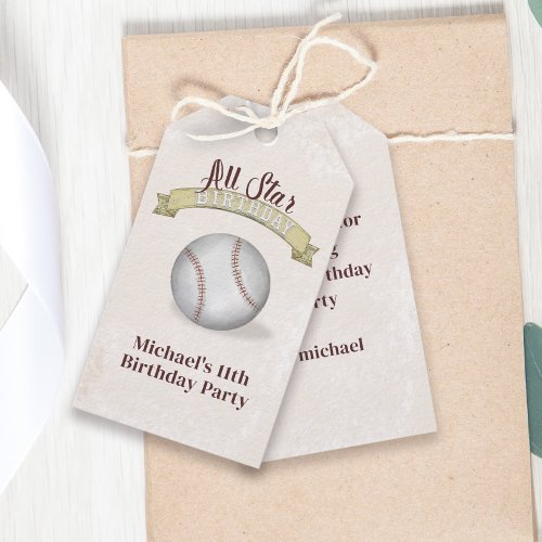 Birthday Vintage Whimsical Baseball All Star Party Gift Tags
