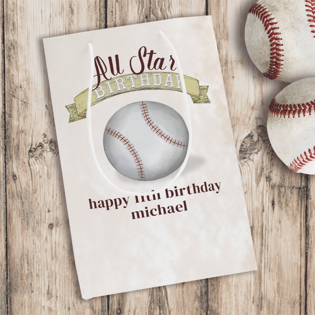 Birthday Vintage Whimsical Baseball All Star Party Medium Gift Bag (Creator Uploaded)