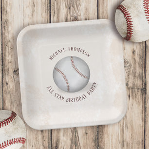 Birthday Vintage Whimsical Baseball All Star Party Paper Plates
