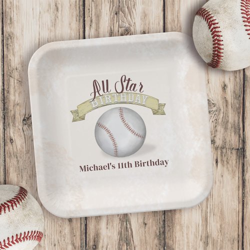 Birthday Vintage Whimsical Baseball All Star Party Paper Plates