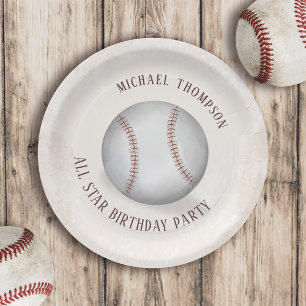 Birthday Vintage Whimsical Baseball All Star Party Paper Plates