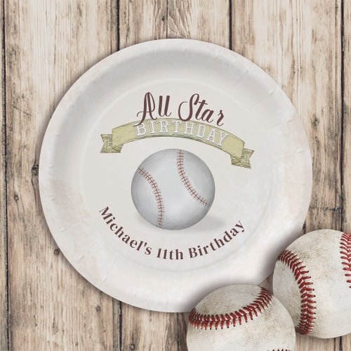 Birthday Vintage Whimsical Baseball All Star Party Paper Plates
