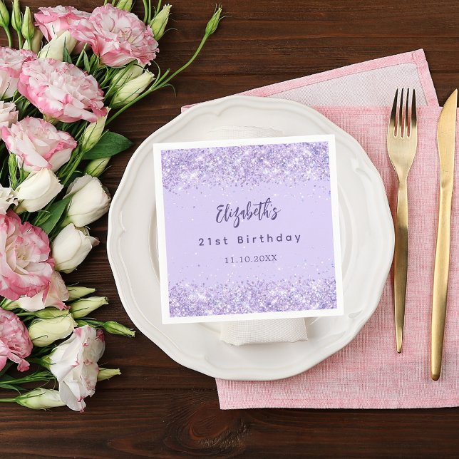 Birthday violet confetti elegant napkins (Creator Uploaded)