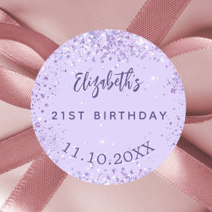 Birthday violet confetti elegant party classic round sticker