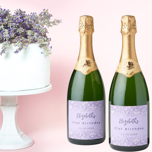 Birthday violet confetti elegant party sparkling wine label