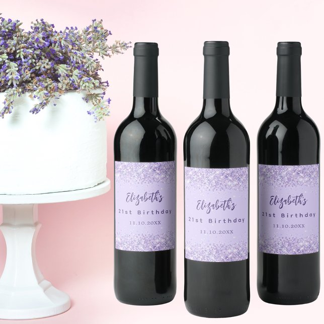 Birthday violet confetti elegant party wine label (Creator Uploaded)