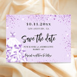 Birthday violet dress party save the date<br><div class="desc">A Save the Date card for a Sweet 16,  16th (or any age) birthday party. A violet,  lavender colored background decorated with violet faux glitter,  sparkles. Personalize and add a date and name/age.  The text: Save the Date is written with a large trendy hand lettered style script.</div>