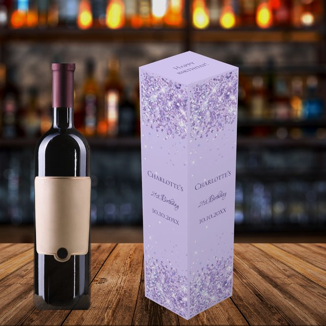 Birthday violet glitter elegant party wine box (Creator Uploaded)
