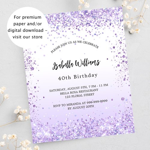 Birthday violet lavender budget invitation