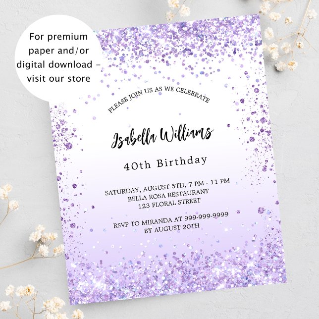 Birthday violet lavender budget invitation flyer (Creator Uploaded)