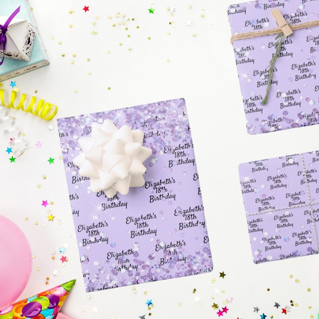 Birthday violet lavender glitter dust name wrapping paper sheets (Creator Uploaded)
