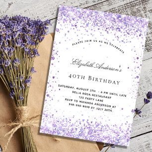 Birthday violet lavender glitter dust script invitation postcard