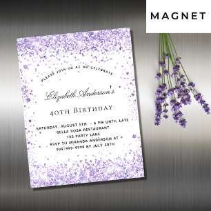 Birthday violet lavender glitter magnet invitation