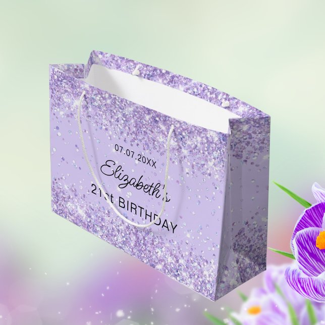 Birthday violet lavender sparkles name large gift bag (Creator Uploaded)