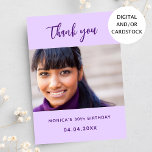 Birthday violet photo thank you card<br><div class="desc">A violet,  lavender colored background.  Personalize and add your photo and thank you note. Purple text.</div>