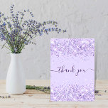 Birthday violet purple glitter dust thank you<br><div class="desc">A feminine and elegant birthday thank you card. A violet, lavender colored background color. With purple, faux glitter dust. On front large hand lettered script and the text: Thank You. Back: Personalize and add Your thank you note and name. The name is written with a modern hand lettered style script...</div>