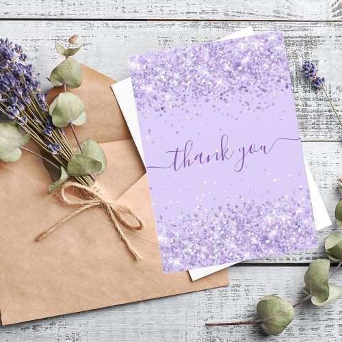 Birthday violet purple glitter thank you card